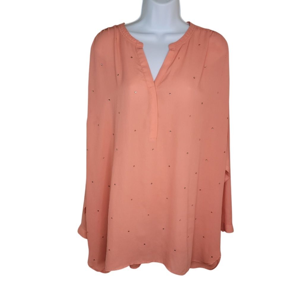 A.n.a A New Approach Peach Rhinestone Blouse Top Size 2x